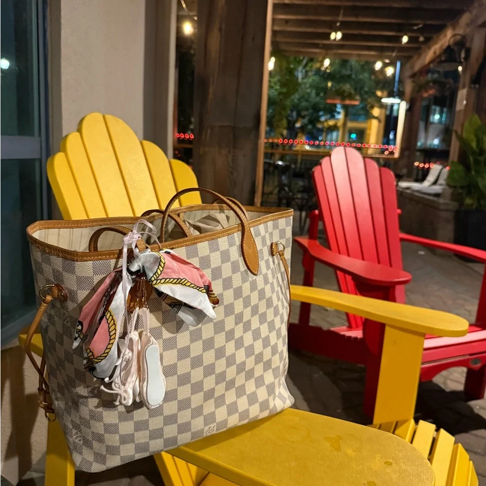 Louis Vuitton Beige Checkered Shoulder Bag with Scarf - Picture 1 of 16